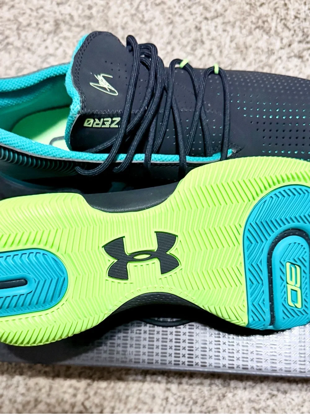 Under Armour Kids Black Teal Lime Accent Sneakers